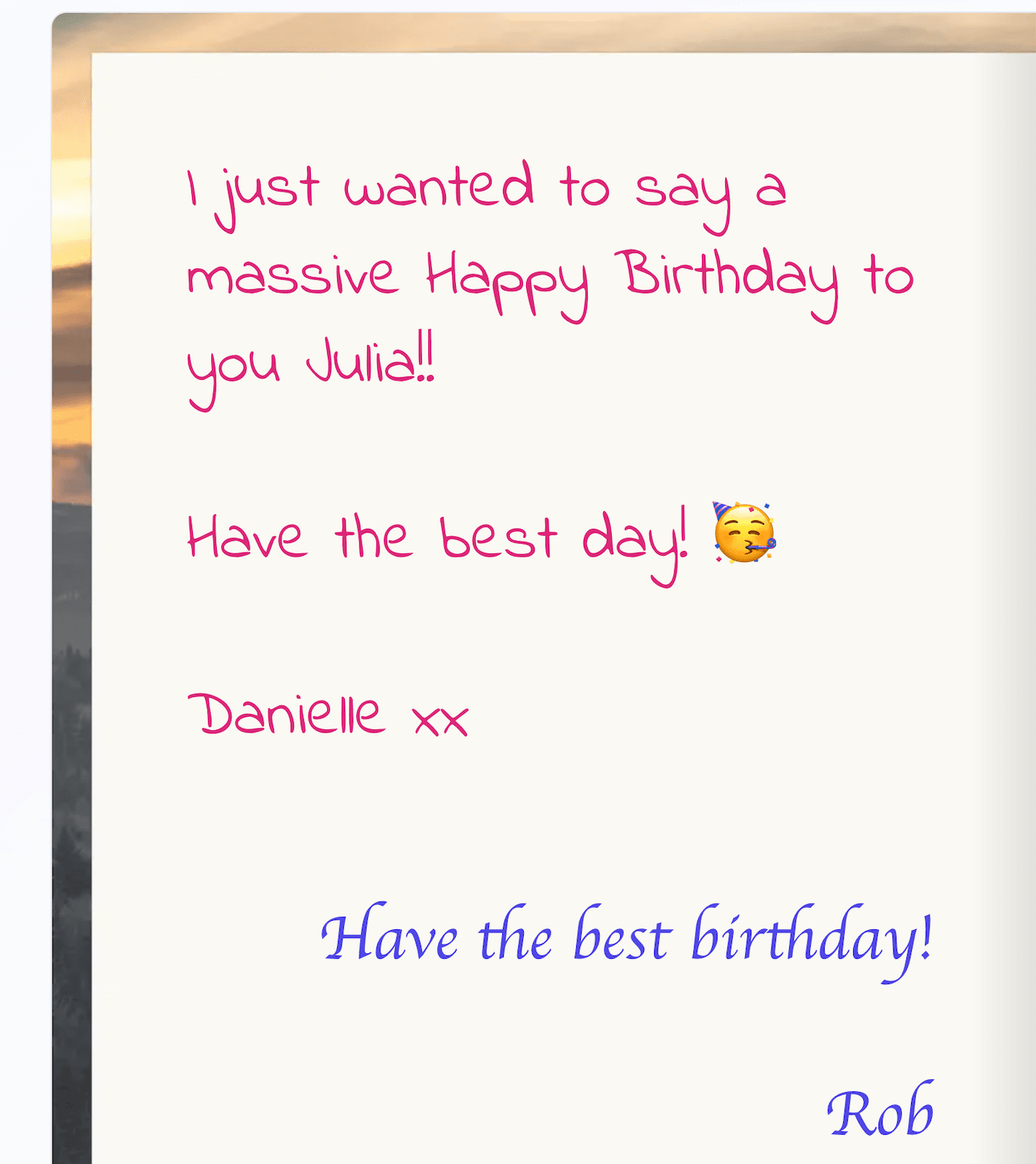 Screenshot of receiving a card
